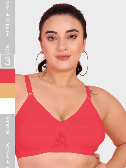 Curvy Love Pack of 3 Plus Size Soft Cotton  Everyday Bra - Da Intimo