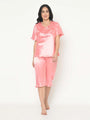 Lace Detail Satin Nightwear Capri Set - Da Intimo - Lingerie Online Store India