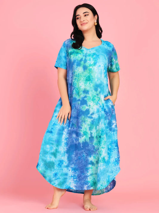 Curvy Love Plus Size Tie and Die Full Kaftan - Da Intimo