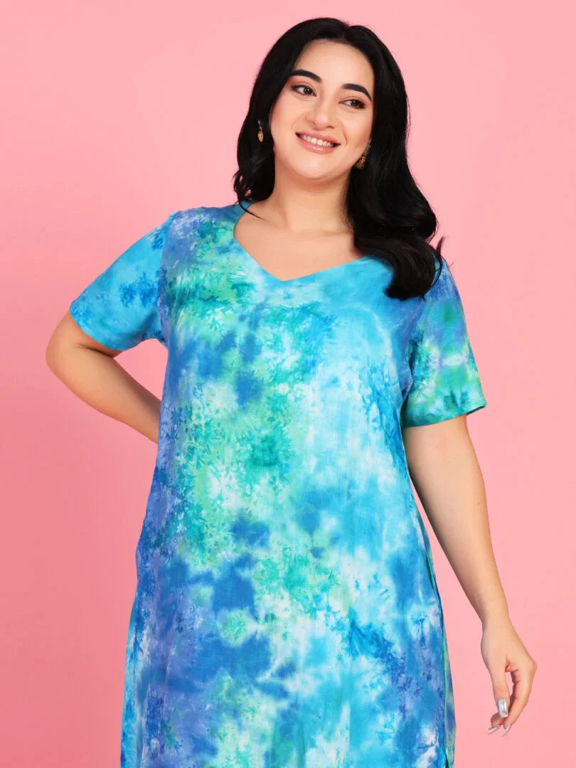 Curvy Love Plus Size Tie and Die Full Kaftan - Da Intimo
