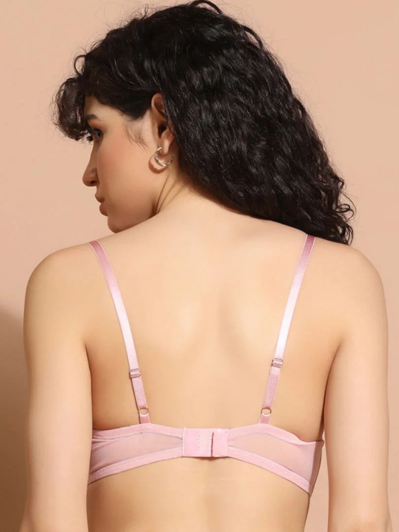 Machine Embroidered Flower Patch Design Underwired Bra - Daintimo
