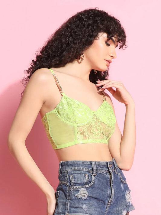 Soft Lace Underwired Chain Strap Design Bralette - Da Intimo - Lingerie Online Store India
