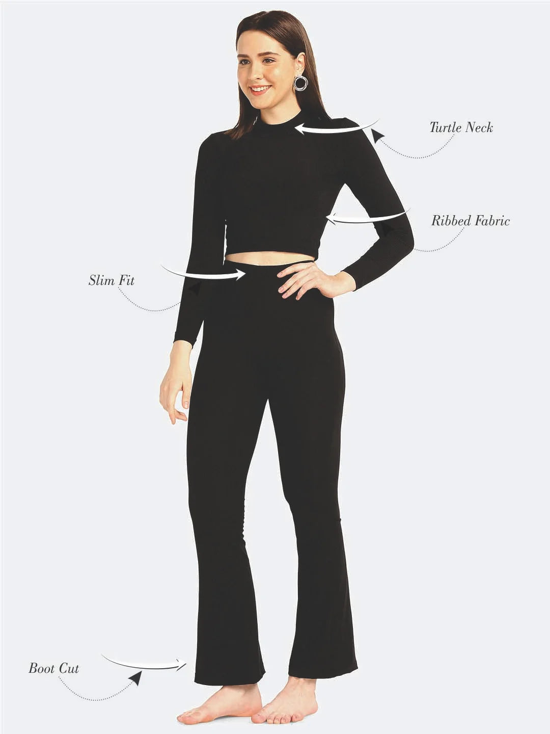Turtle Neck Crop Top Loungewear Set - Da Intimo - Lingerie Online Store India
