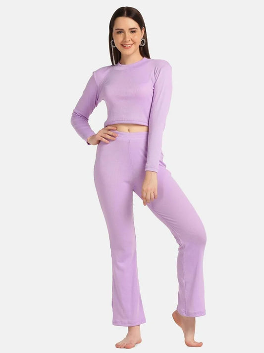 Turtle Neck Crop Top Loungewear Set - Da Intimo - Lingerie Online Store India