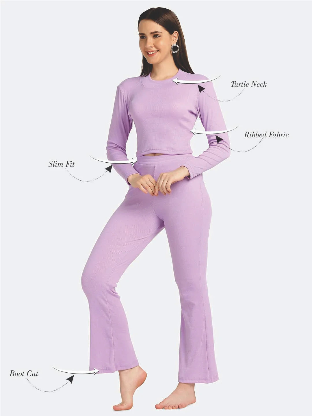 Turtle Neck Crop Top Loungewear Set - Da Intimo - Lingerie Online Store India