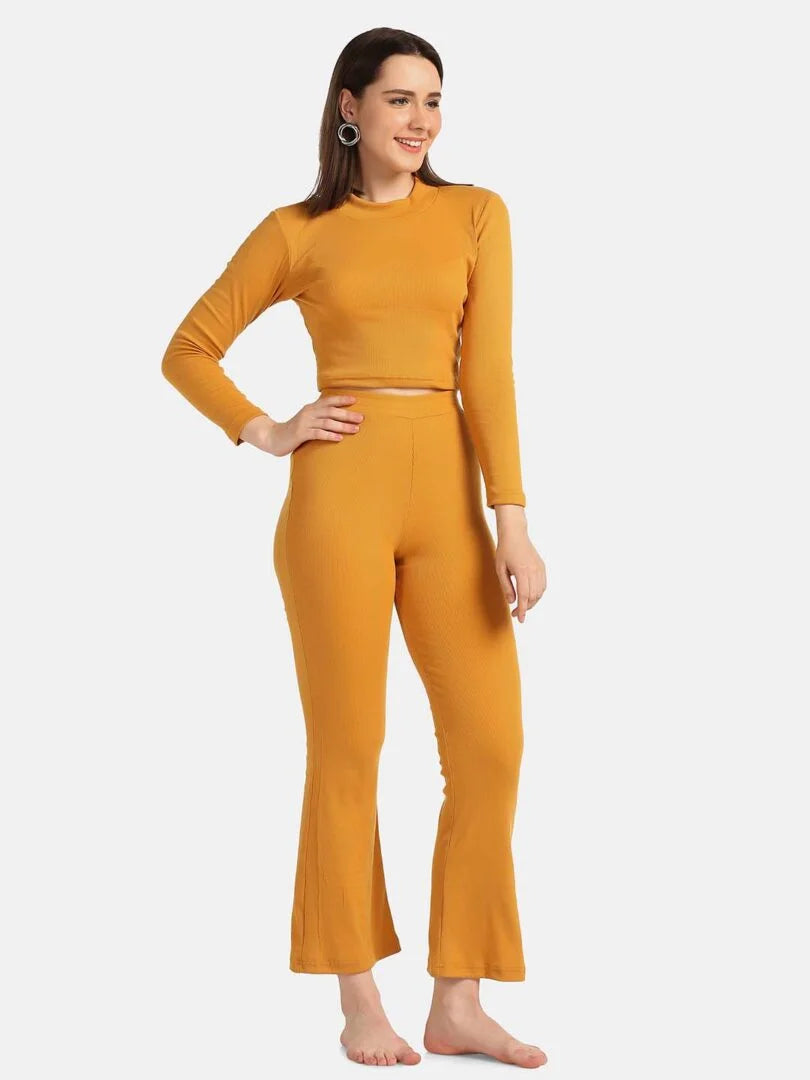 Turtle Neck Crop Top Loungewear Set - Da Intimo - Lingerie Online Store India