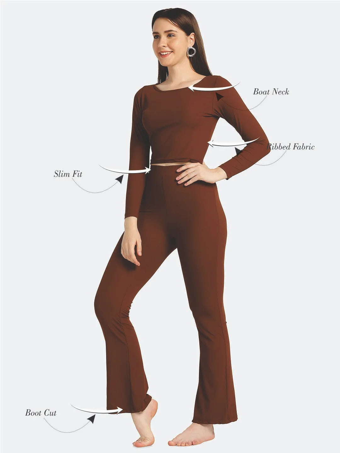 Boat Neck Crop Top Loungewear Set - Da Intimo - Lingerie Online Store India