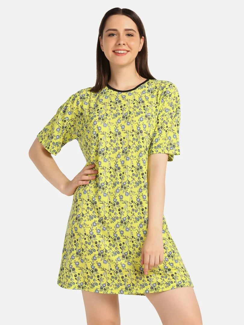 Flower Printed Boxy Fit Lounge T-shirt - Da Intimo - Lingerie Online Store India