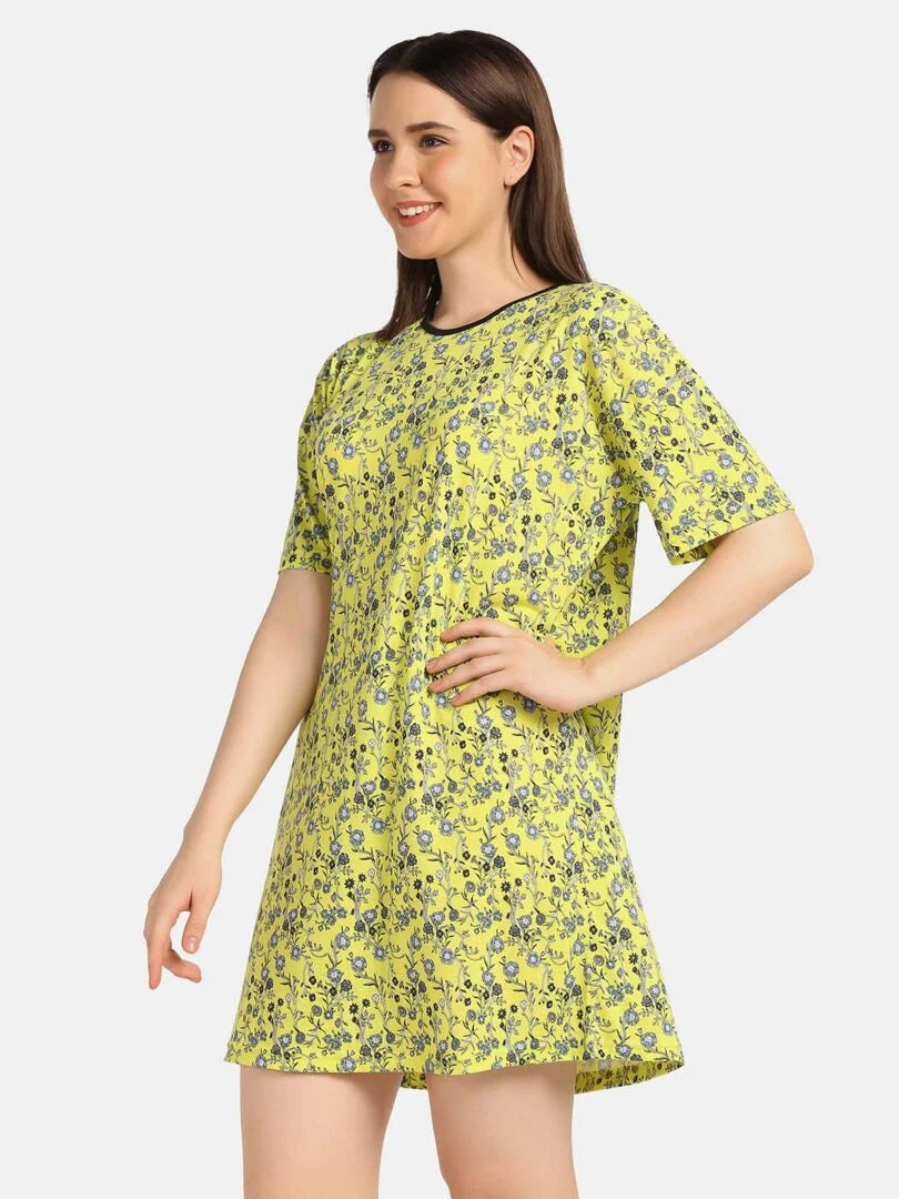 Flower Printed Boxy Fit Lounge T-shirt - Da Intimo - Lingerie Online Store India