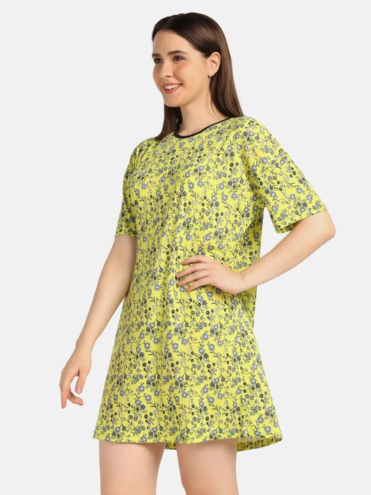 Flower Printed Boxy Fit Lounge T-shirt - Da Intimo - Lingerie Online Store India