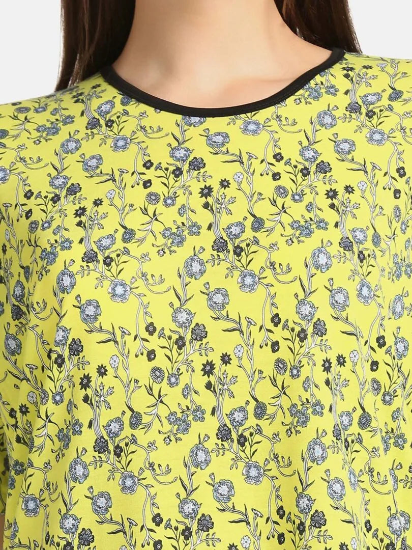 Flower Printed Boxy Fit Lounge T-shirt - Da Intimo - Lingerie Online Store India