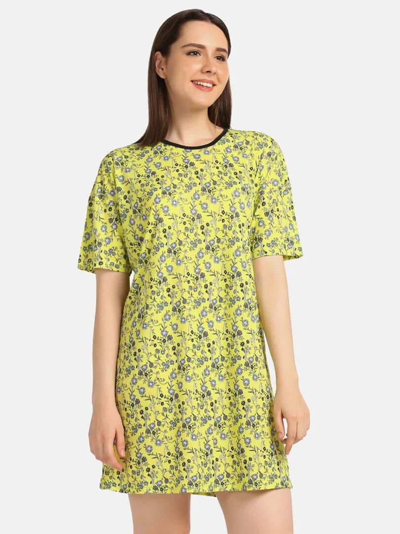 Flower Printed Boxy Fit Lounge T-shirt - Da Intimo - Lingerie Online Store India