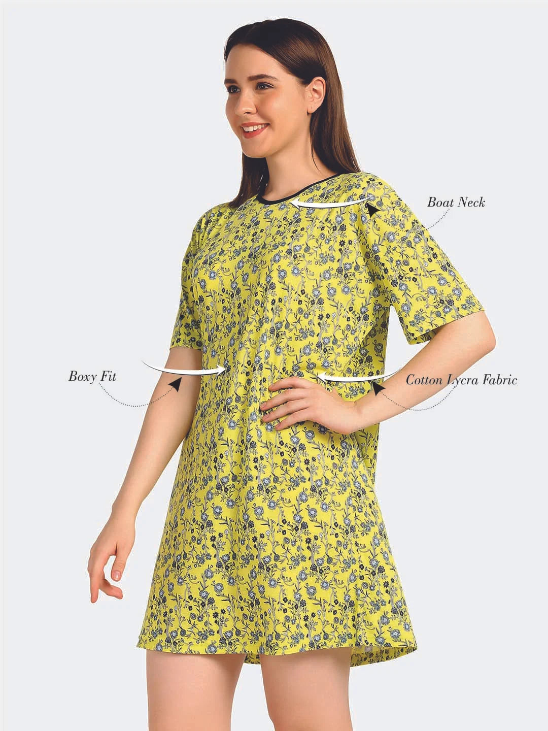 Flower Printed Boxy Fit Lounge T-shirt - Da Intimo - Lingerie Online Store India