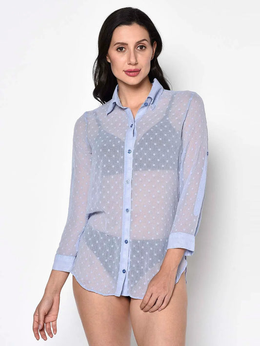 Grey Self Design Dobby Swim Wear Shirt - Da Intimo - Lingerie Online Store India