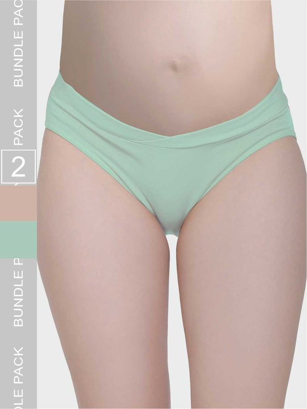 Low Waist Soft Cotton Pack Of 2 Beige & Green Maternity Panty - Da Intimo