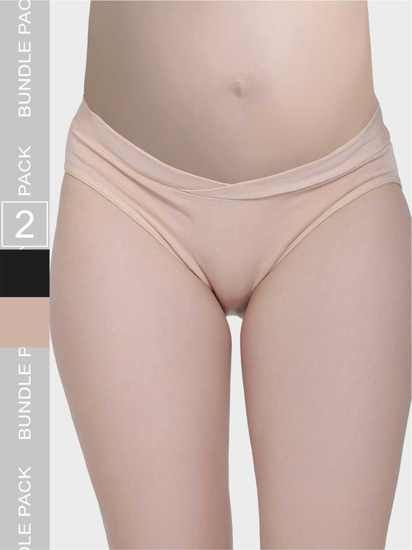 Low Waist Soft Cotton Pack Of 2 Black & Beige Maternity Panty - Da Intimo