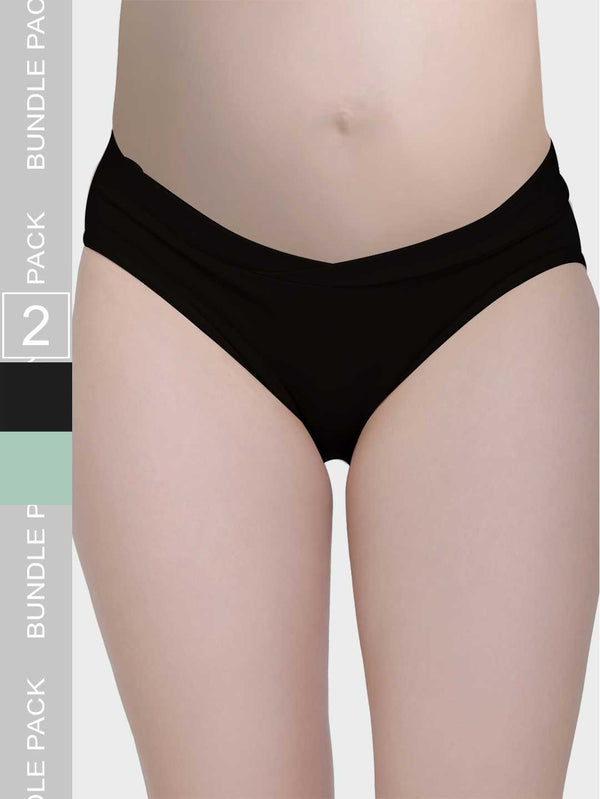 Low Waist Soft Cotton Pack Of 2 Black & Green Maternity Panty - Da Intimo
