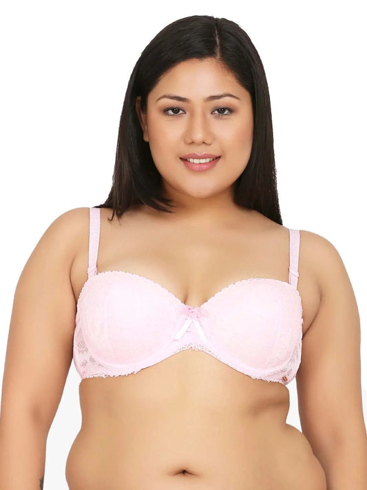 Pink Plus Size Padded Medium Coverage Balconette Bra - Da Intimo