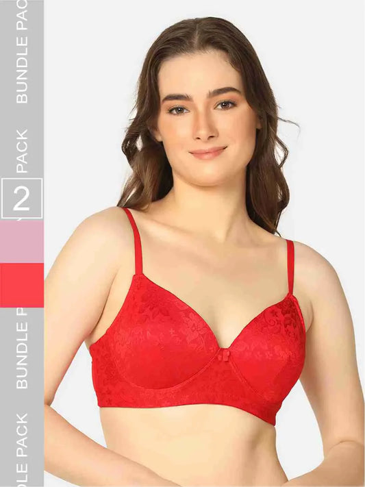 Pack Of 2 Lightly Padded Lacy Design Everyday T-Shirt Bra - Da Intimo