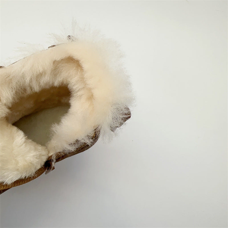 Fur Integration Winter Boots - Black & Khaki with Wool Lining