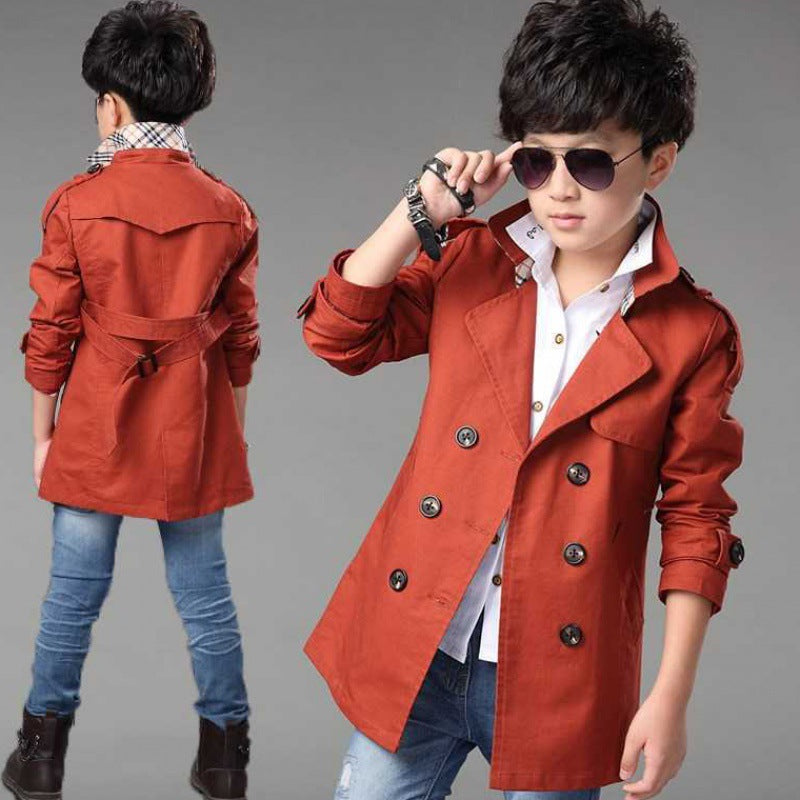 Boys' Mid-Length Trend Casual Trench Coat