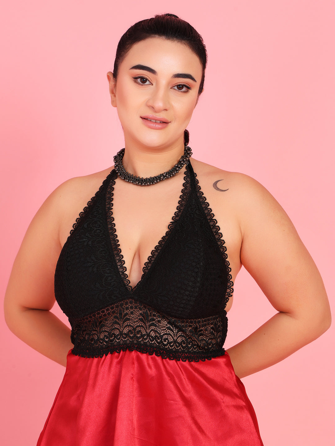 Da Intimo Women's Maroon Satin Bridal Lacy Babydoll - Da Intimo