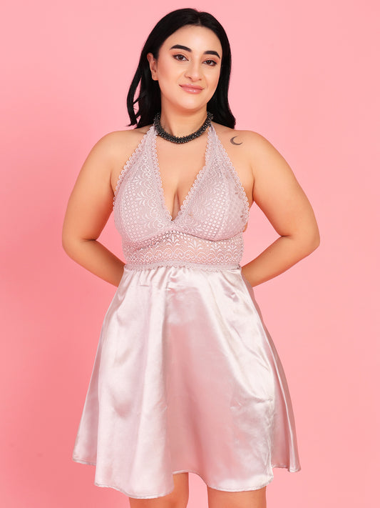 Da Intimo Women's Champagne Gold Satin Bridal Lacy Babydoll - Da Intimo
