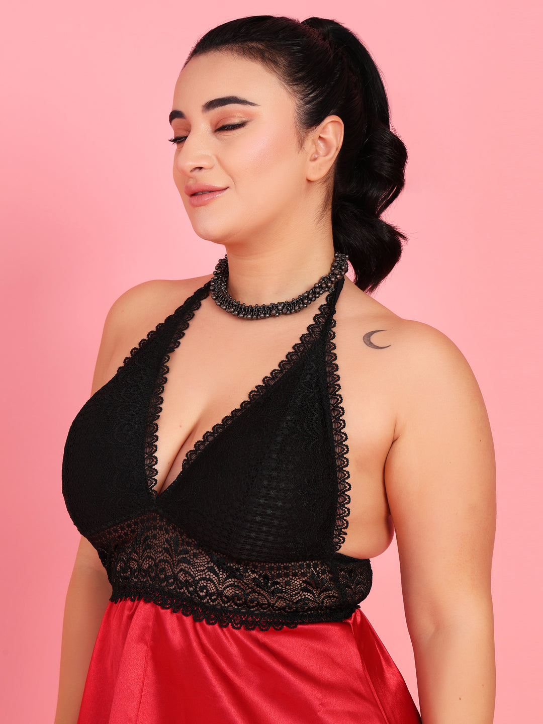 Da Intimo Women's Maroon Satin Bridal Lacy Babydoll - Da Intimo