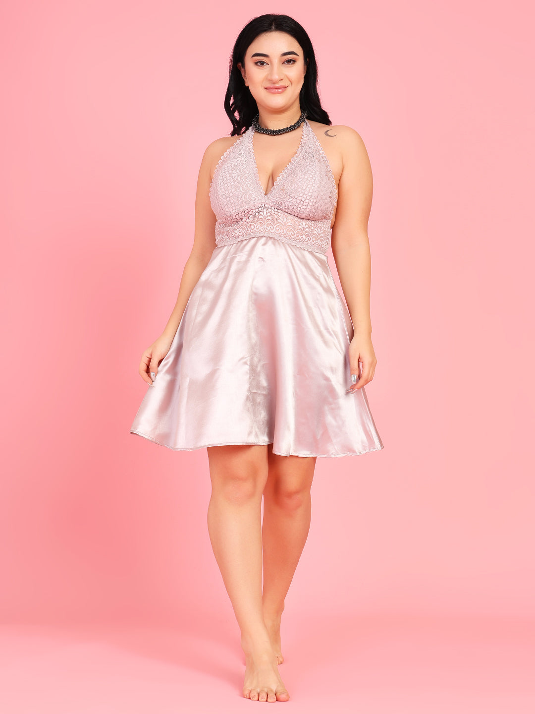Da Intimo Women's Champagne Gold Satin Bridal Lacy Babydoll - Da Intimo
