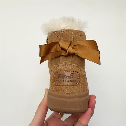 Fur Integration Winter Boots - Black & Khaki with Wool Lining