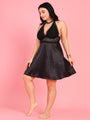 Da Intimo Women's Black 2 Pc Satin Bridal Babydoll Set - Da Intimo