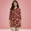 1 Women's Maroon Floral Printed Cotton Straight Kurti with 3/4 Sleeves