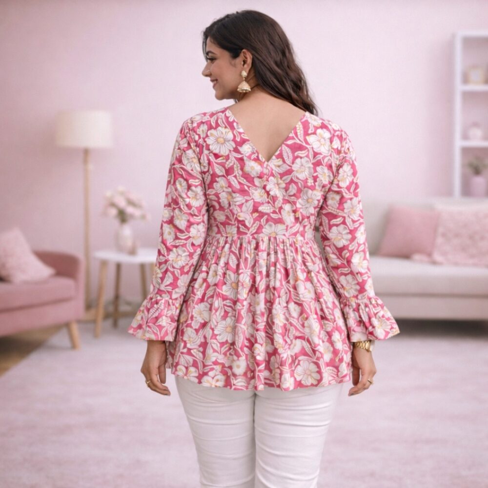 2 Women's Pink Floral Peplum Top