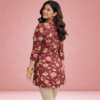 2 Women's Maroon Floral Printed Cotton Straight Kurti with 3/4 Sleeves