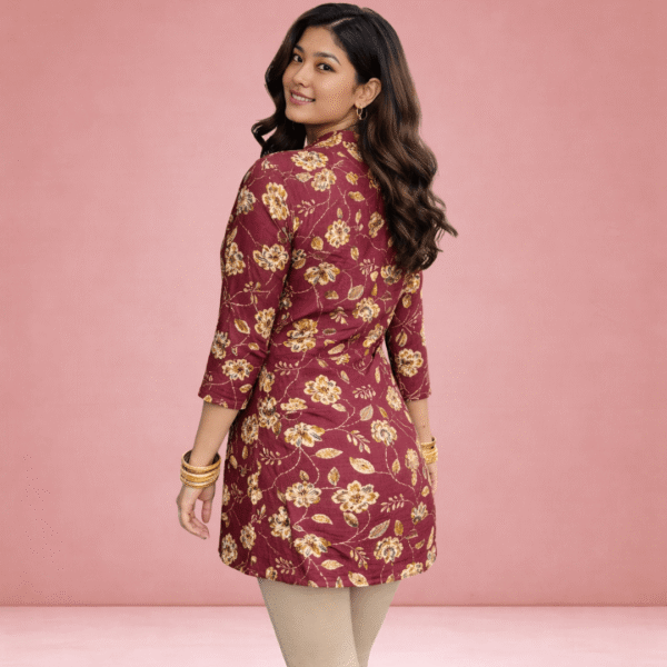 2 Women's Maroon Floral Printed Cotton Straight Kurti with 3/4 Sleeves