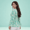2 Women's Sea Green Floral Printed Peplum Top | V-Neck Bell Sleeve Casual Top
