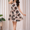 2 Women's Beige Floral Sleeveless Fit & Flare Mini Dress | Casual Summer Tiered Skater Dress