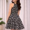 23 Women's Black Daisy Floral Sleeveless Fit & Flare Mini Dress | Summer Casual Tiered Skater Dress