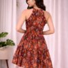 28 Women's Rust Paisley Floral Sleeveless Fit & Flare Mini Dress | Tiered Summer Casual Dress