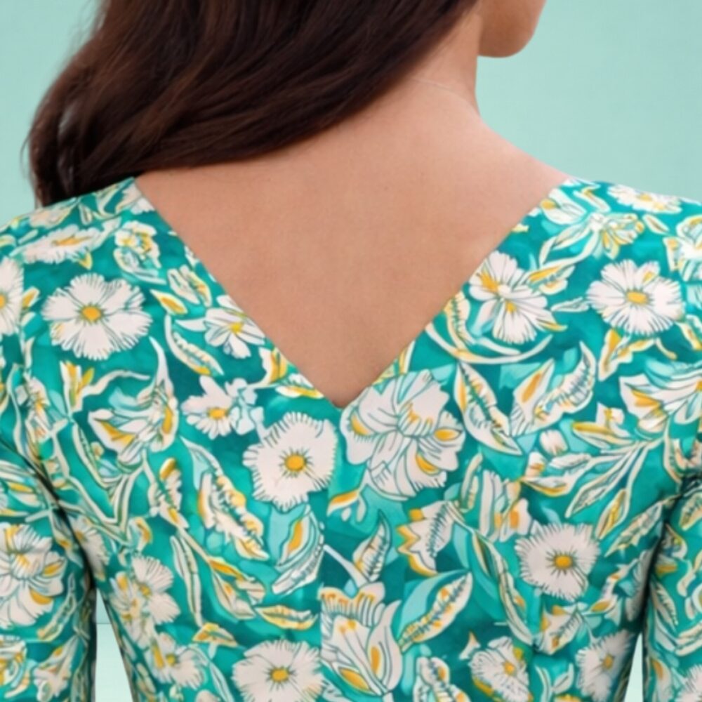 Women's Sea Green Floral Printed Peplum Top | V-Neck Bell Sleeve Casual Top