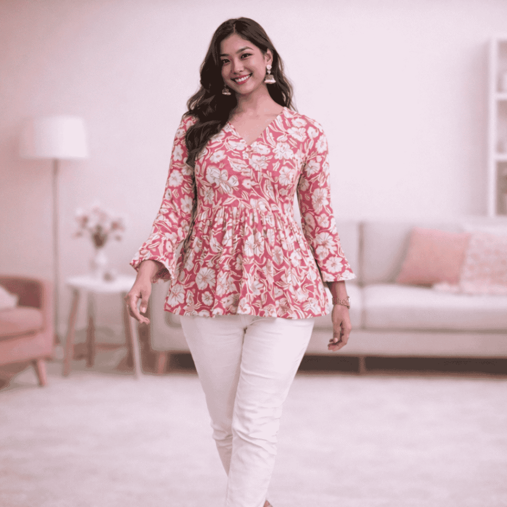 3 Women's Pink Floral Peplum Top