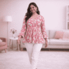 Women's Pink Floral Peplum Top