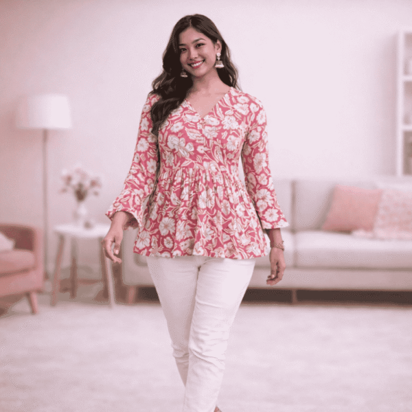 Women's Pink Floral Peplum Top