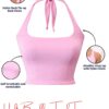 3 Women's Light Pink Halter Neck Crop Top | Backless Sleeveless Stretch Tank Top