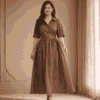 3 Brown Shirt Collar Maxi Dress for Women | Casual A-Line Cotton Blend Long Dress