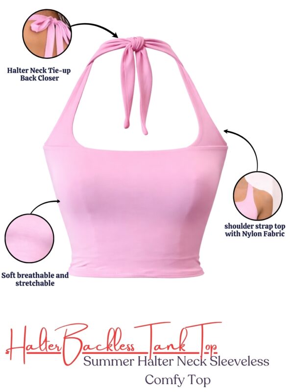 3 Women's Light Pink Halter Neck Crop Top | Backless Sleeveless Stretch Tank Top