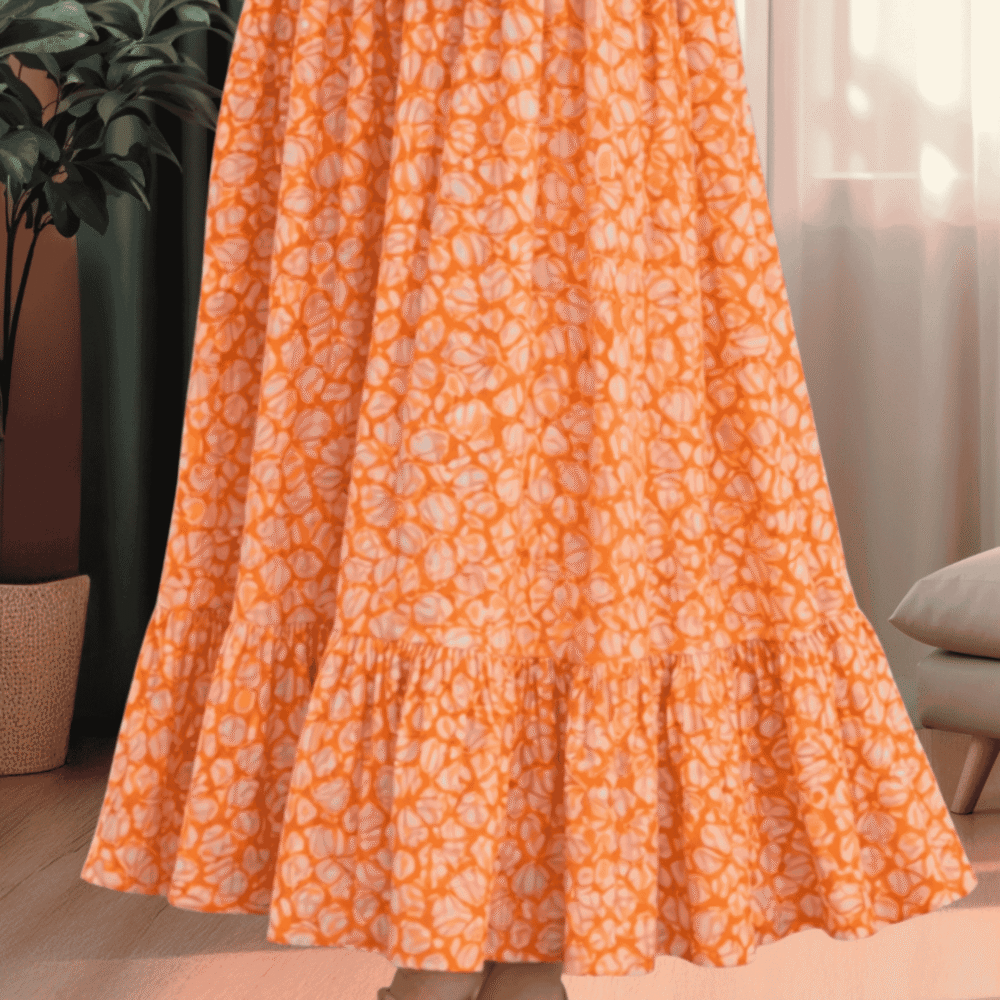 4 Women's Maternity Orange Printed Midi Dress | Feeding Friendly