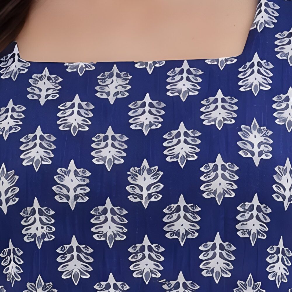 Women's Blue Printed Tunic Top | Square Neck Bell Sleeve Casual Top