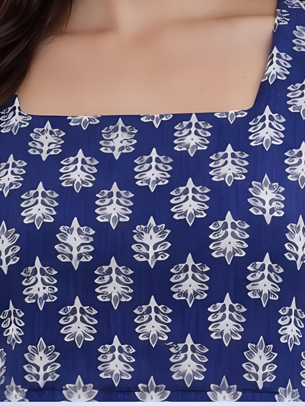 Women's Blue Printed Tunic Top | Square Neck Bell Sleeve Casual Top