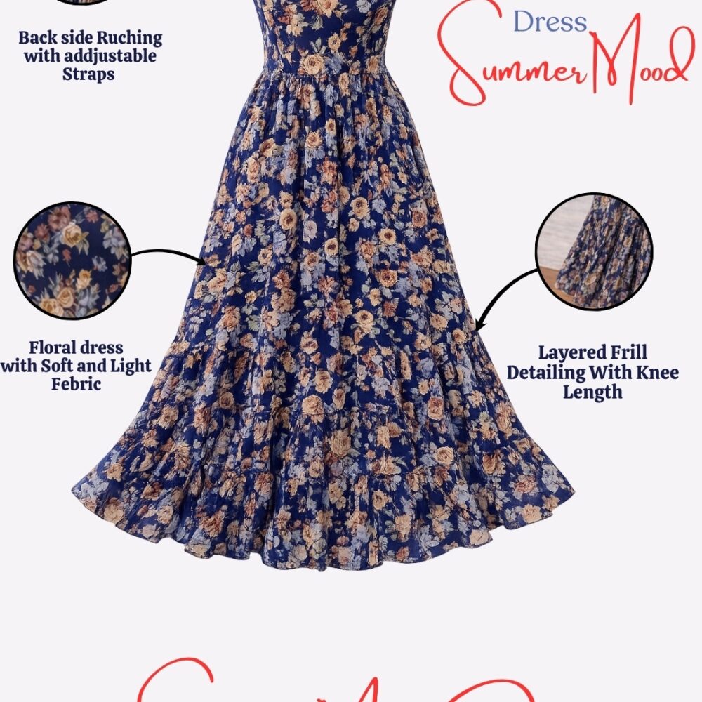 483 Women's Navy Blue Floral Printed Maxi Dress | Sleeveless Chiffon Summer Dress